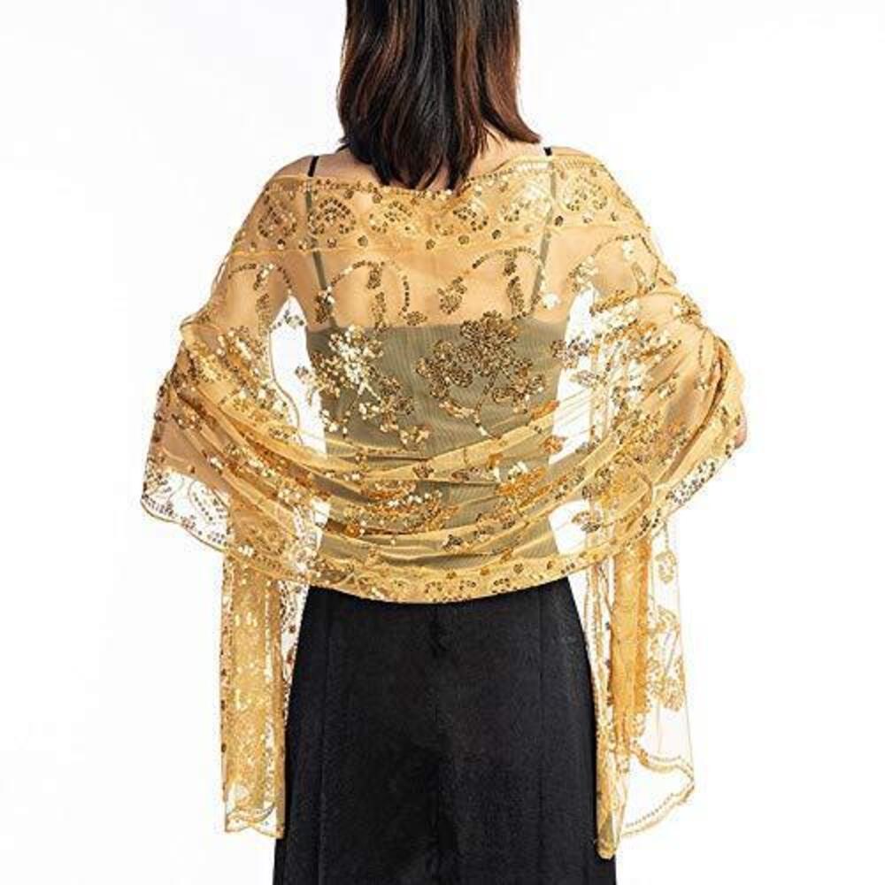 2183 Women Rectangle Glitter Floral Lace Shawls Wraps For Evening Dresses